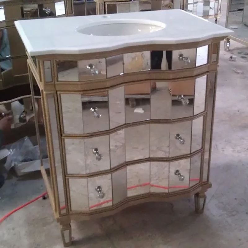 Modern mirror bathroom vanity, 32 Inch Bathroom Cabinet with 3 Big Drawers,Solid Wood Mirror Surface